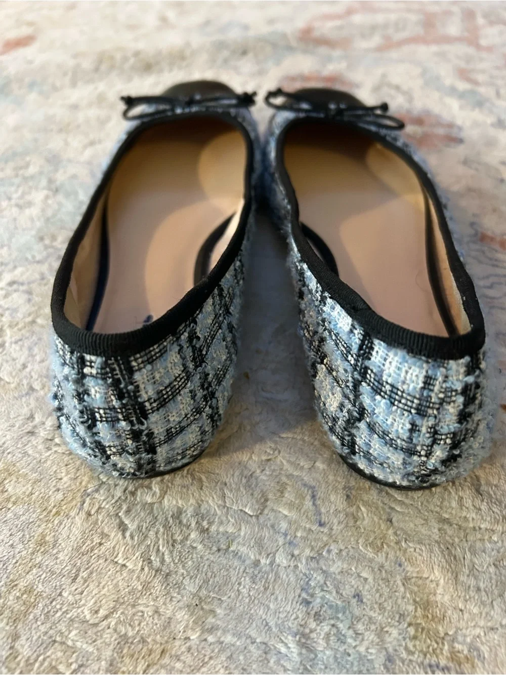 LOFT Black Tweed-Patterned Ballet Flats with Bow Trim